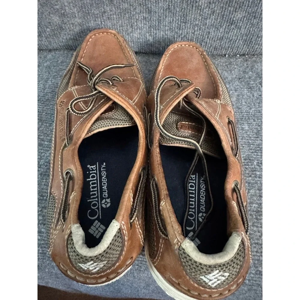 Columbia Quadensity Mens Brown Leather Boat Shoes Loafers Moc Toe Tan 10.5